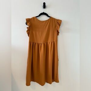 Ces Femme Womens Boho Burnt Orange Ruffle Sleeve Baby Doll Dress Size M